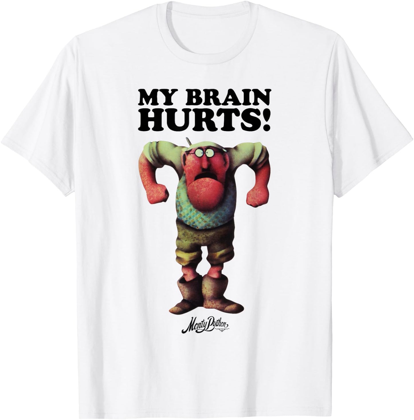 MONTY PYTHON Gumby My Brain Hurts , White, S, , Classic Novelty , Animal Print, Classic Fit, Half Sleeve, V-Neck, Imported, Cotton 100% T-Shirt - T-Shirt | White