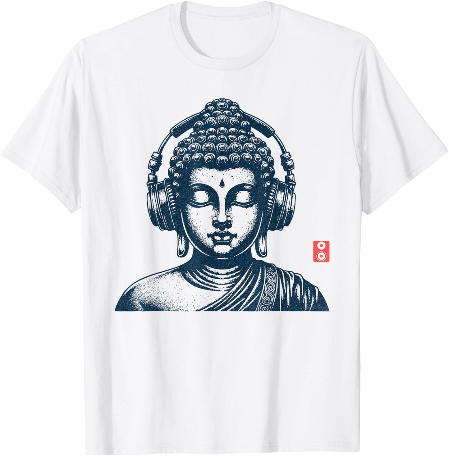 Vintage Retro Buddha with Earphones , grey, S T-Shirt - T-Shirt | White