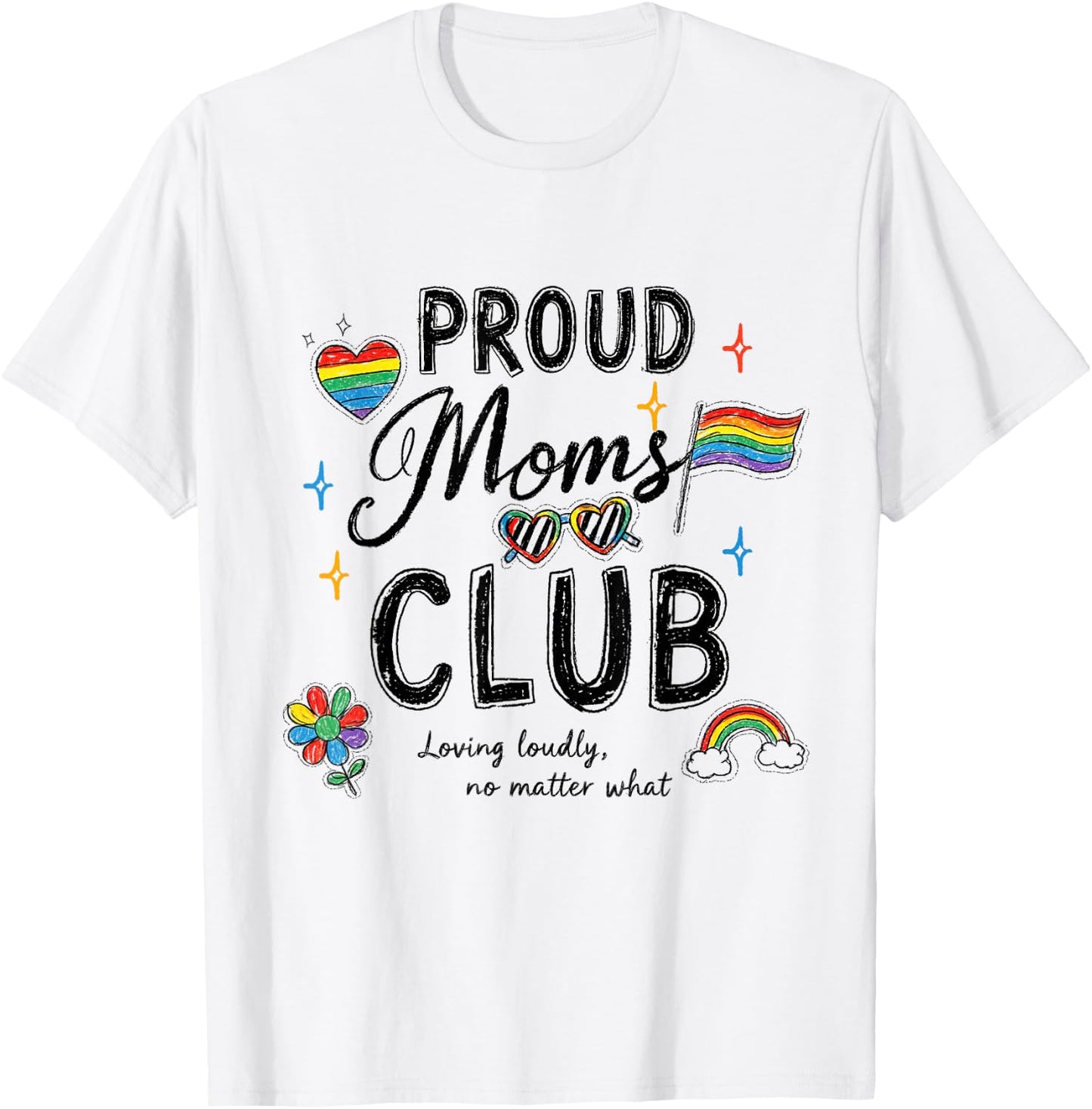 Proud Moms Club LGBTQ Rainbow Flag Pride Mom Ally Women T-Shirt - T-Shirt | White