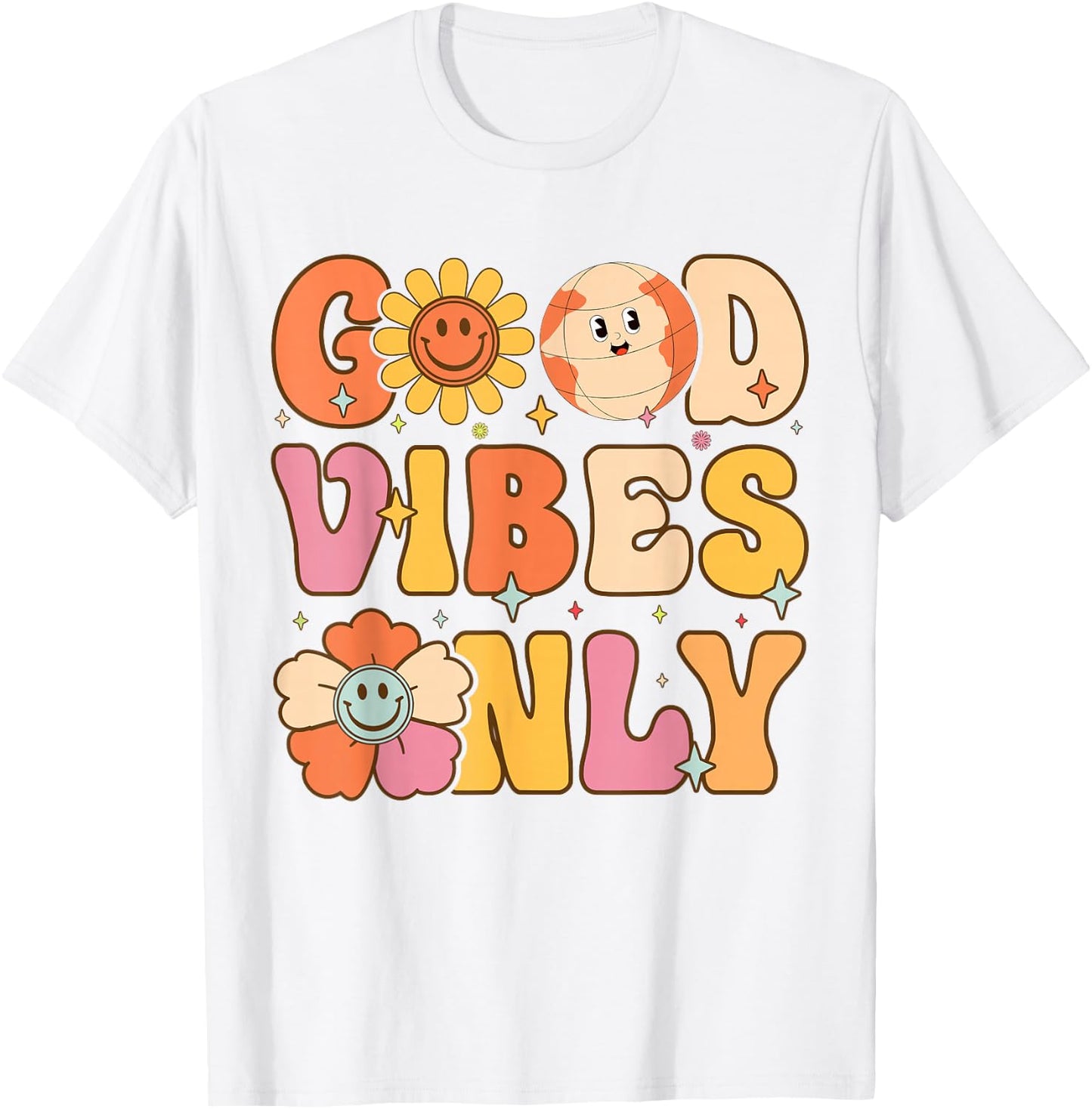 Good Vibes Only Peace Love 60s 70s Tie Dye Groovy Hippie T-Shirt - T-Shirt | White