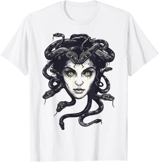 Medusa Greek Mythology Goddess with Snake Hair T-Shirt - T-Shirt | White