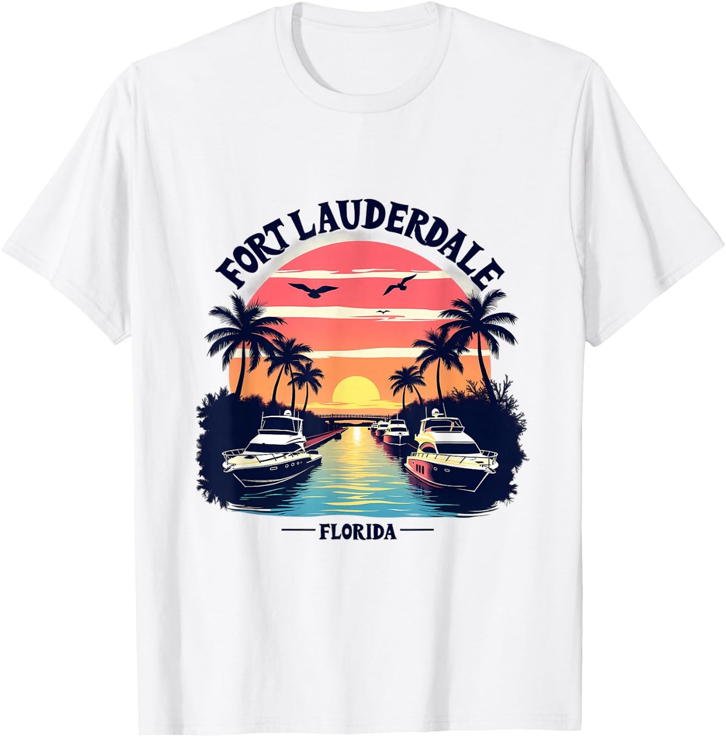 Fort Lauderdale Florida Sunset Boating Scene T-Shirt - T-Shirt | White