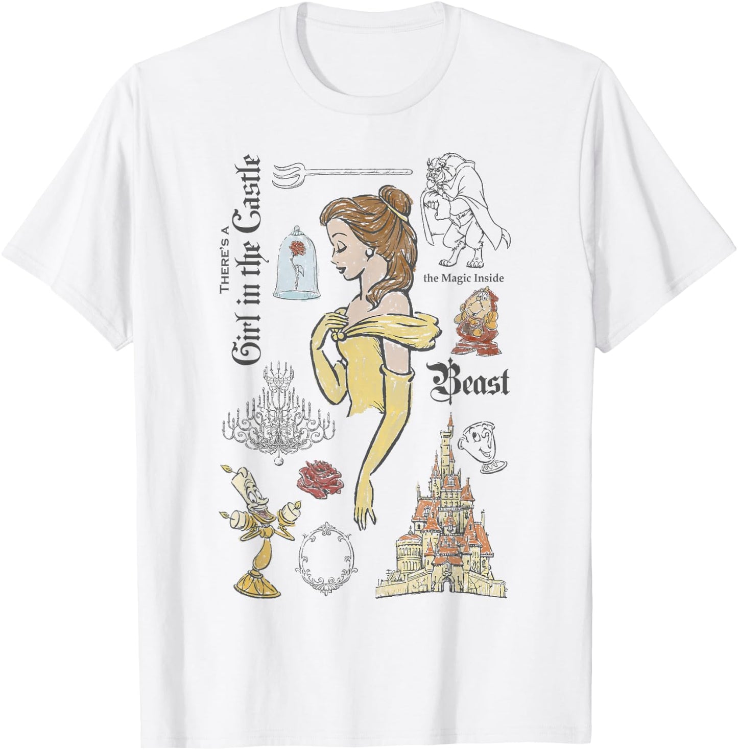 Disney Die Schöne und das Biest Charaktere Skizziertes T-Shirt - T-Shirt | White
