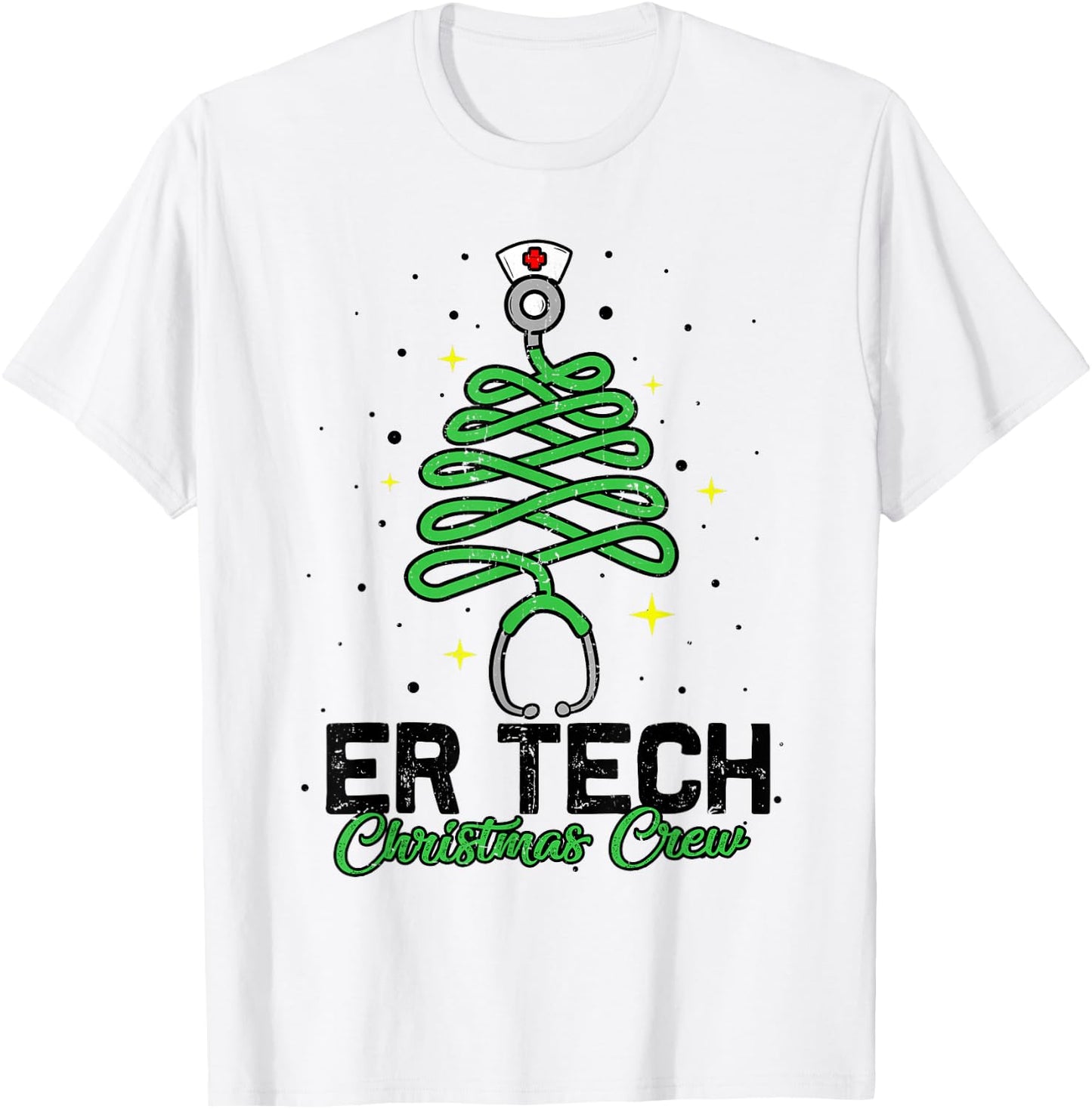 ER Tech Christmas Crew Cute Christmas Tree Xmas Lights Nurse T-Shirt - T-Shirt | White