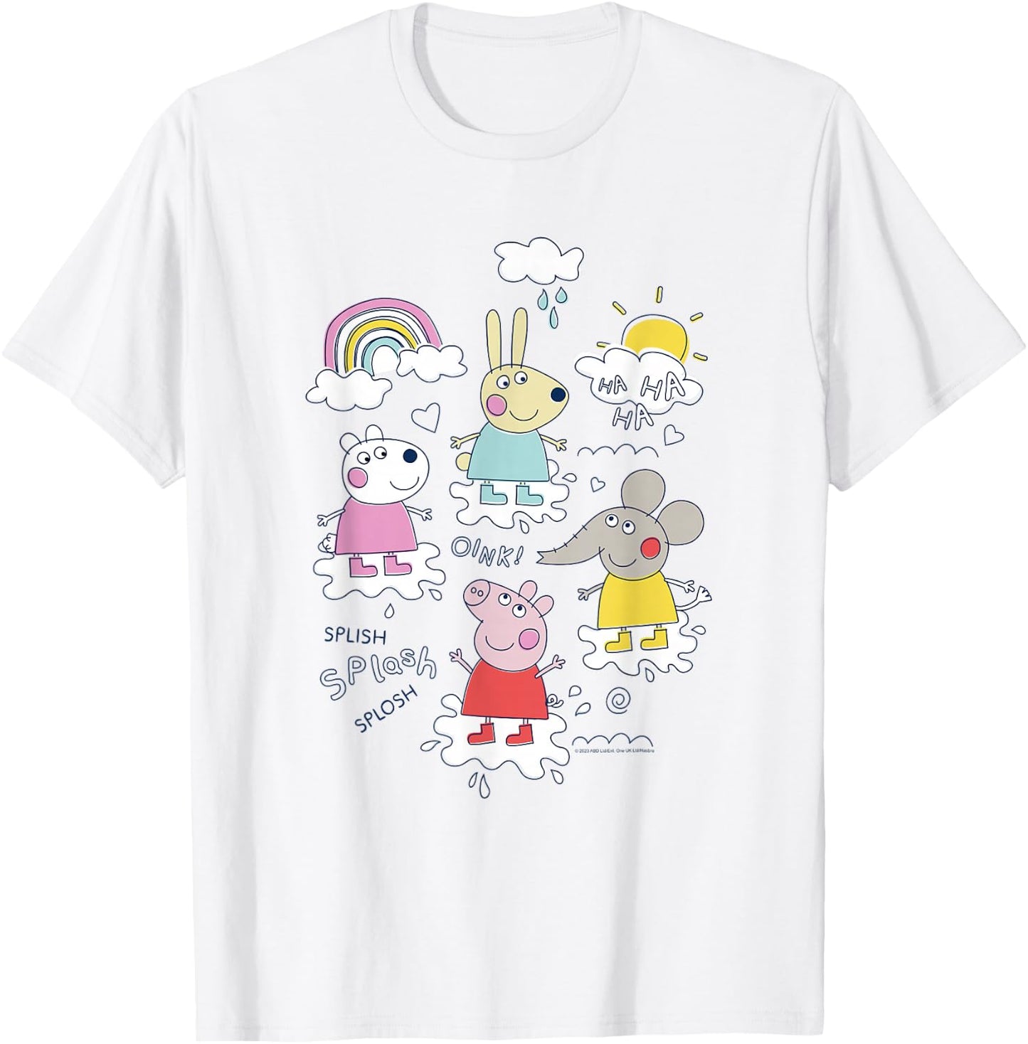 Peppa Pig Splish Splash Splosh Friends Playing In Puddles T-Shirt - T-Shirt | White