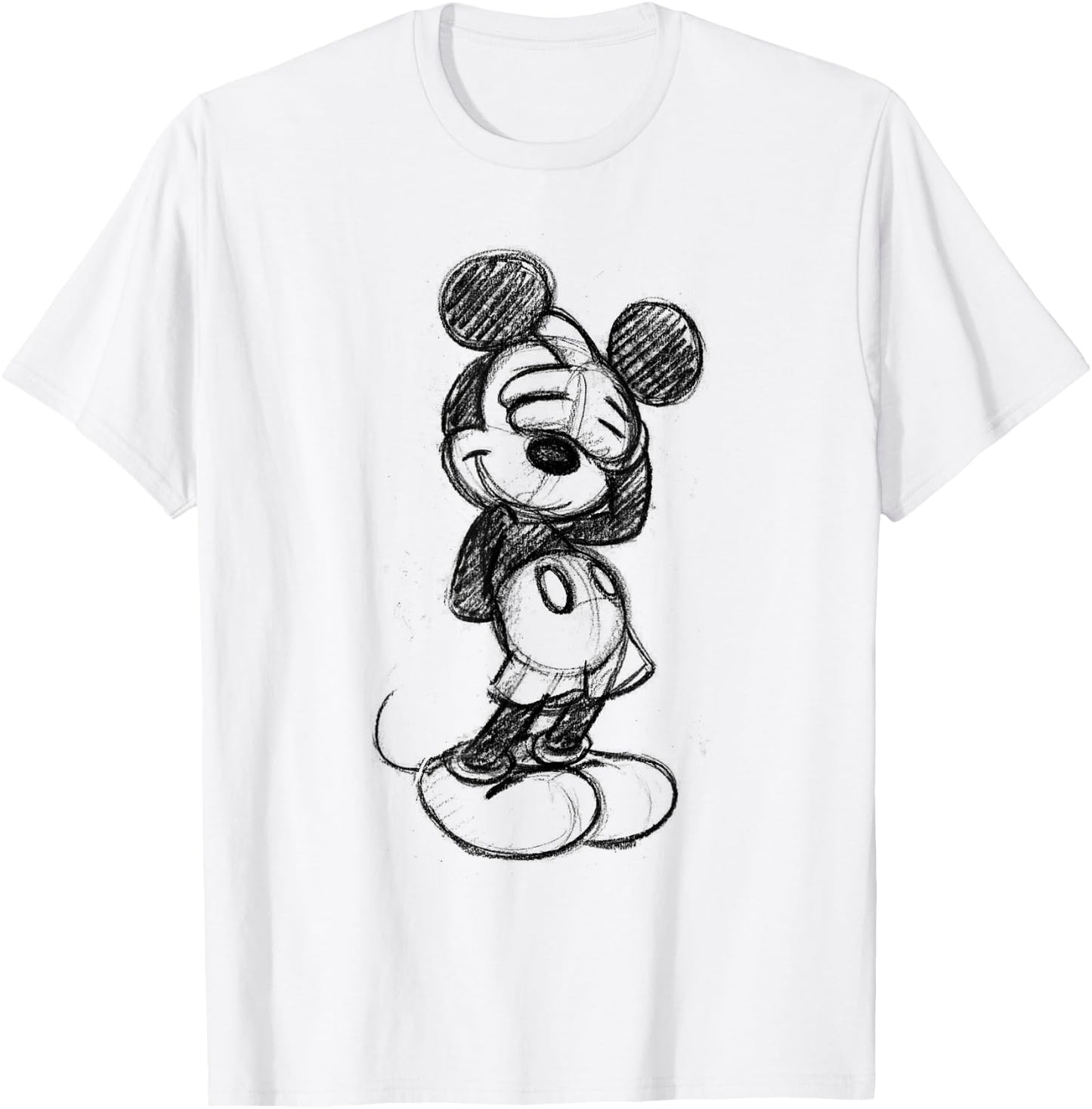 Disney Mickey Mouse Shy Sketch in Black , white T-Shirt - T-Shirt | White