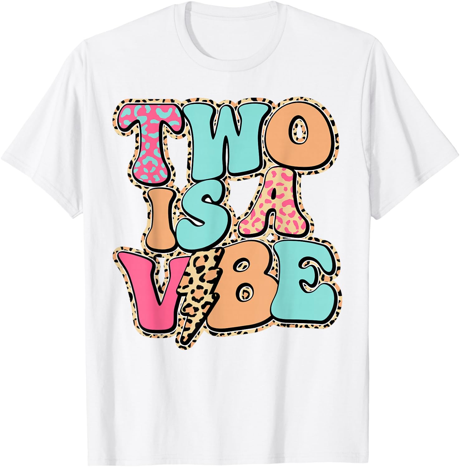 Two is A Vibe Girl Birthday Party Flower Leopard T-Shirt - T-Shirt | White