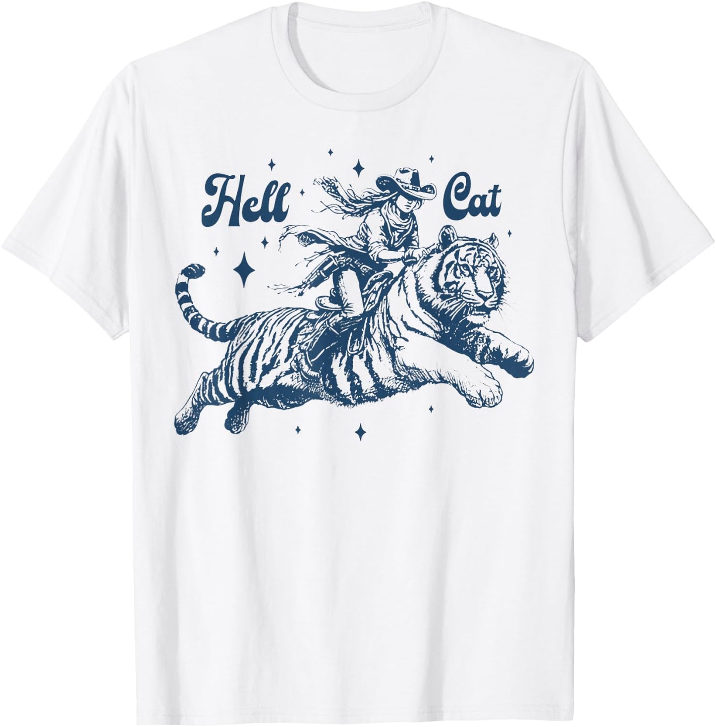 Cowgirl riding tiger Hell cat Vintage T-Shirt - T-Shirt | White