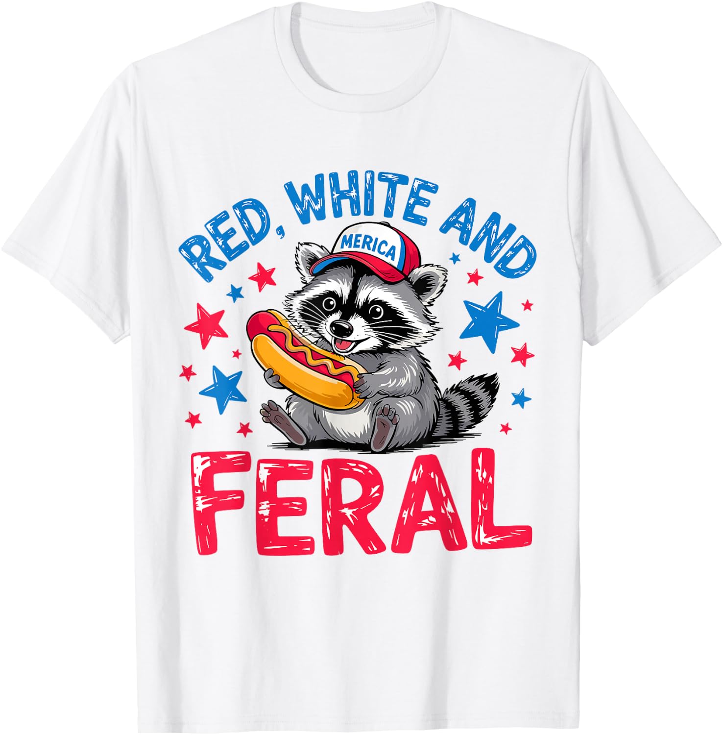 Retro Red White And Feral Raccoon USA 4th of July Boys Girls T-Shirt - T-Shirt | White
