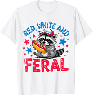 Retro Red White And Feral Raccoon USA 4th of July Boys Girls T-Shirt - T-Shirt | White