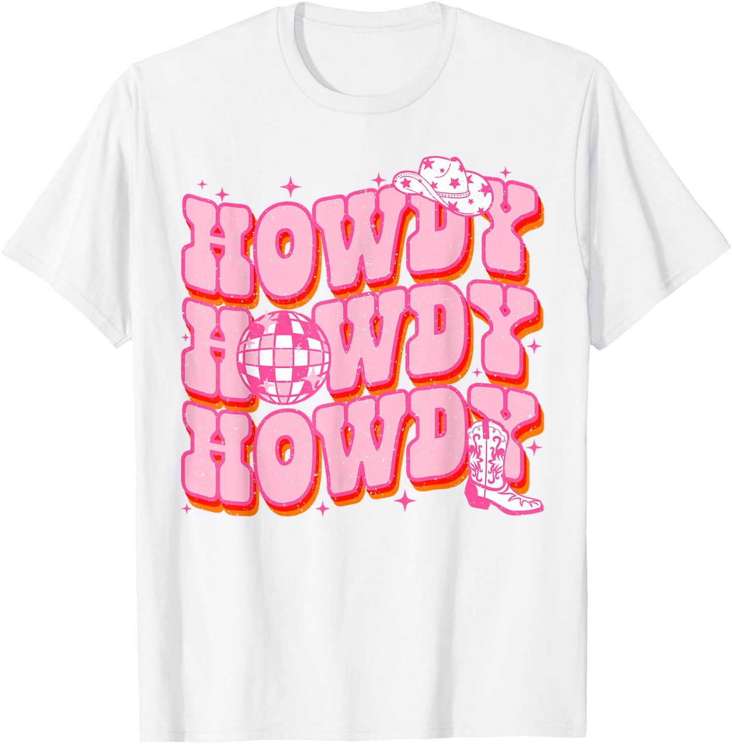 Howdy Southern Western Girl Country Rodeo Pink Cowgirl Disco T-Shirt - T-Shirt | White