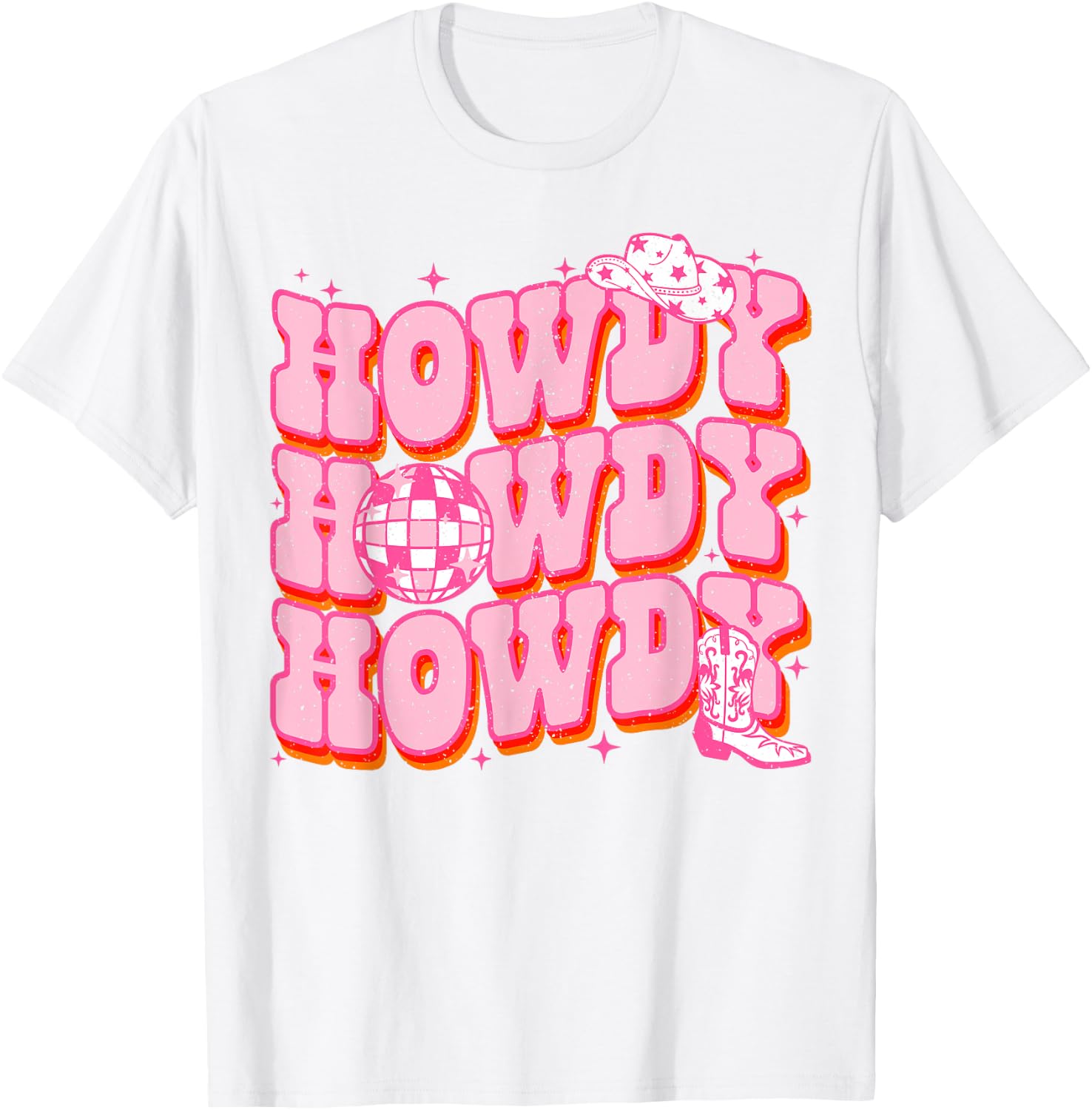 Howdy Southern Western Girl Country Rodeo Pink Cowgirl Disco T-Shirt - T-Shirt | White