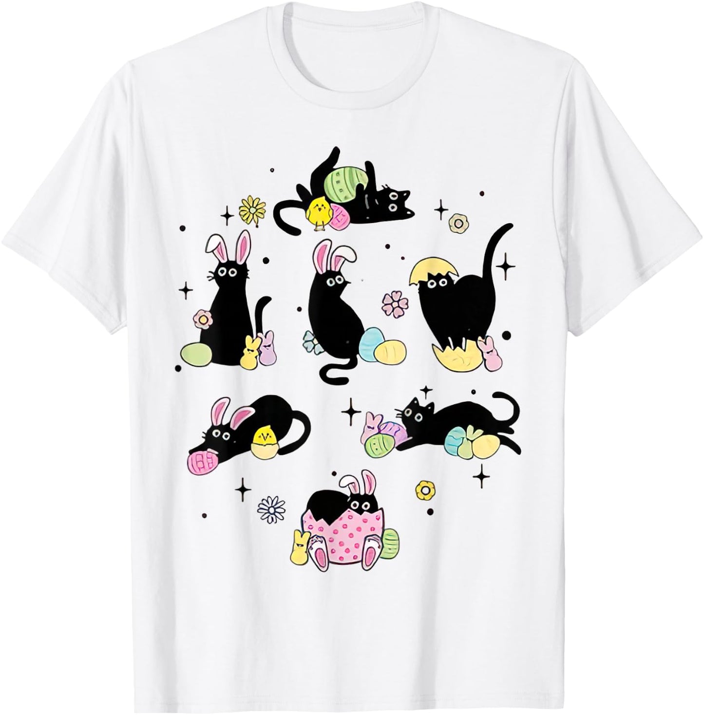 Funny Easter Black Cat Easter Day Cat Egg T-Shirt - T-Shirt | White
