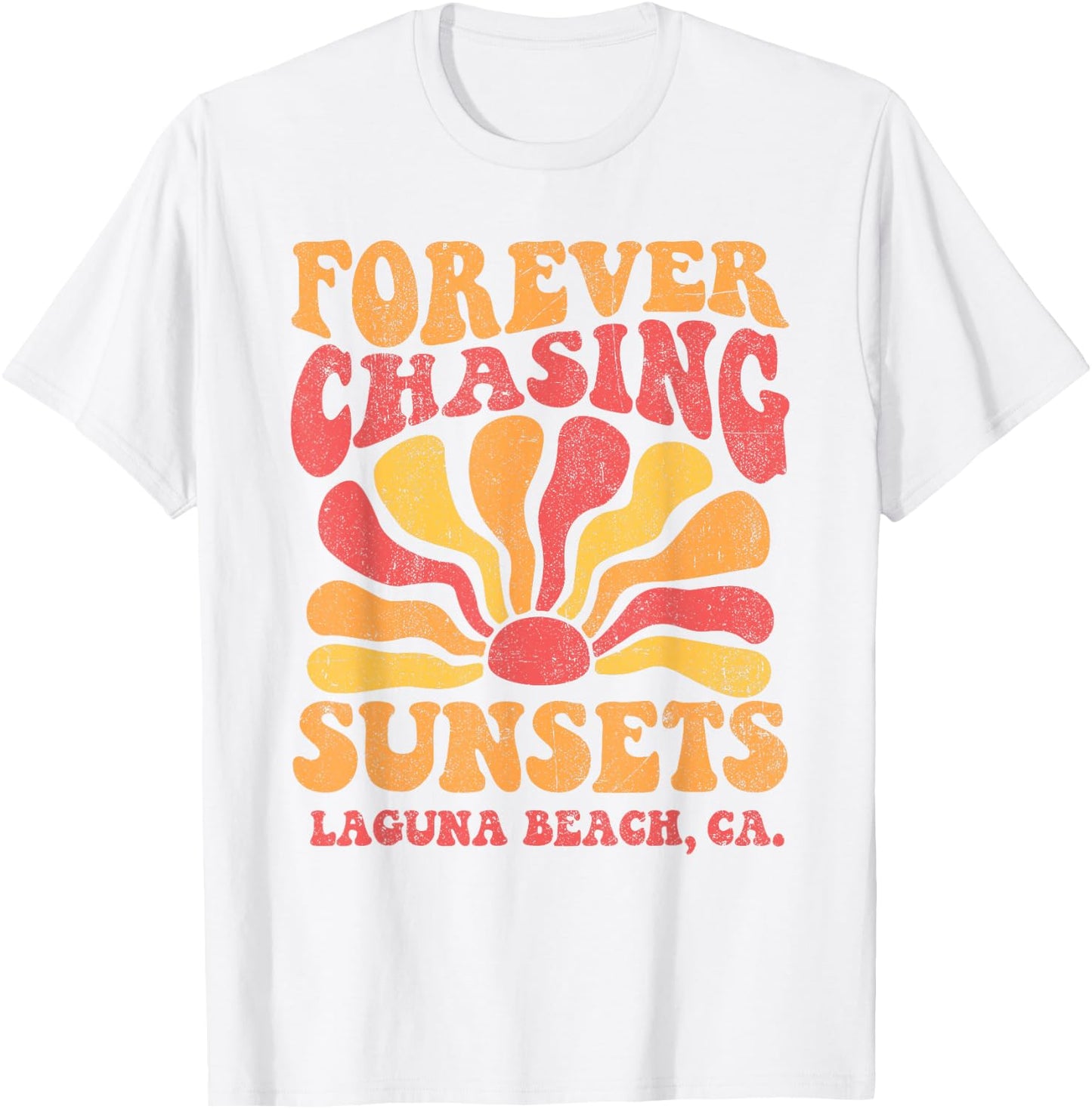 Forever Chasing Sunsets Laguna Beach California 70s Retro T-Shirt - T-Shirt | White