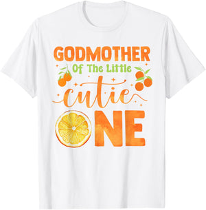 Godmother of the Little Cutie Baby Shower Orange 1st Bday T-Shirt - T-Shirt | White