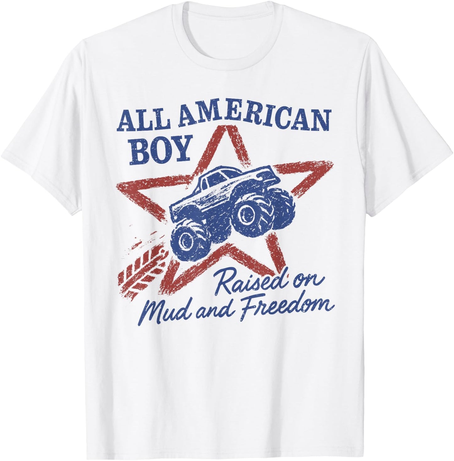 All American Boy 4th of July USA Family Matching Kids Truck T-Shirt - T-Shirt | White