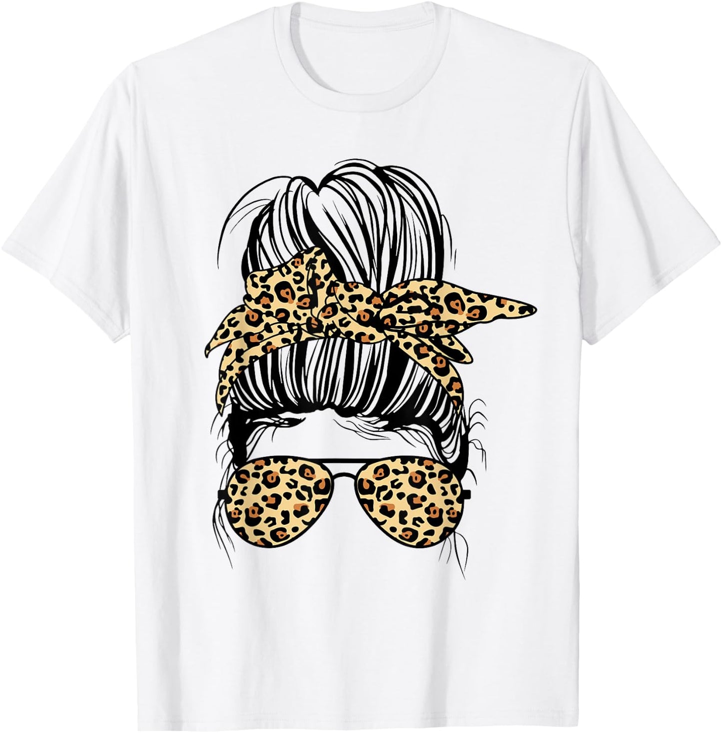 Leopard Mom Life Messy Bun Women's T-Shirt - T-Shirt | White