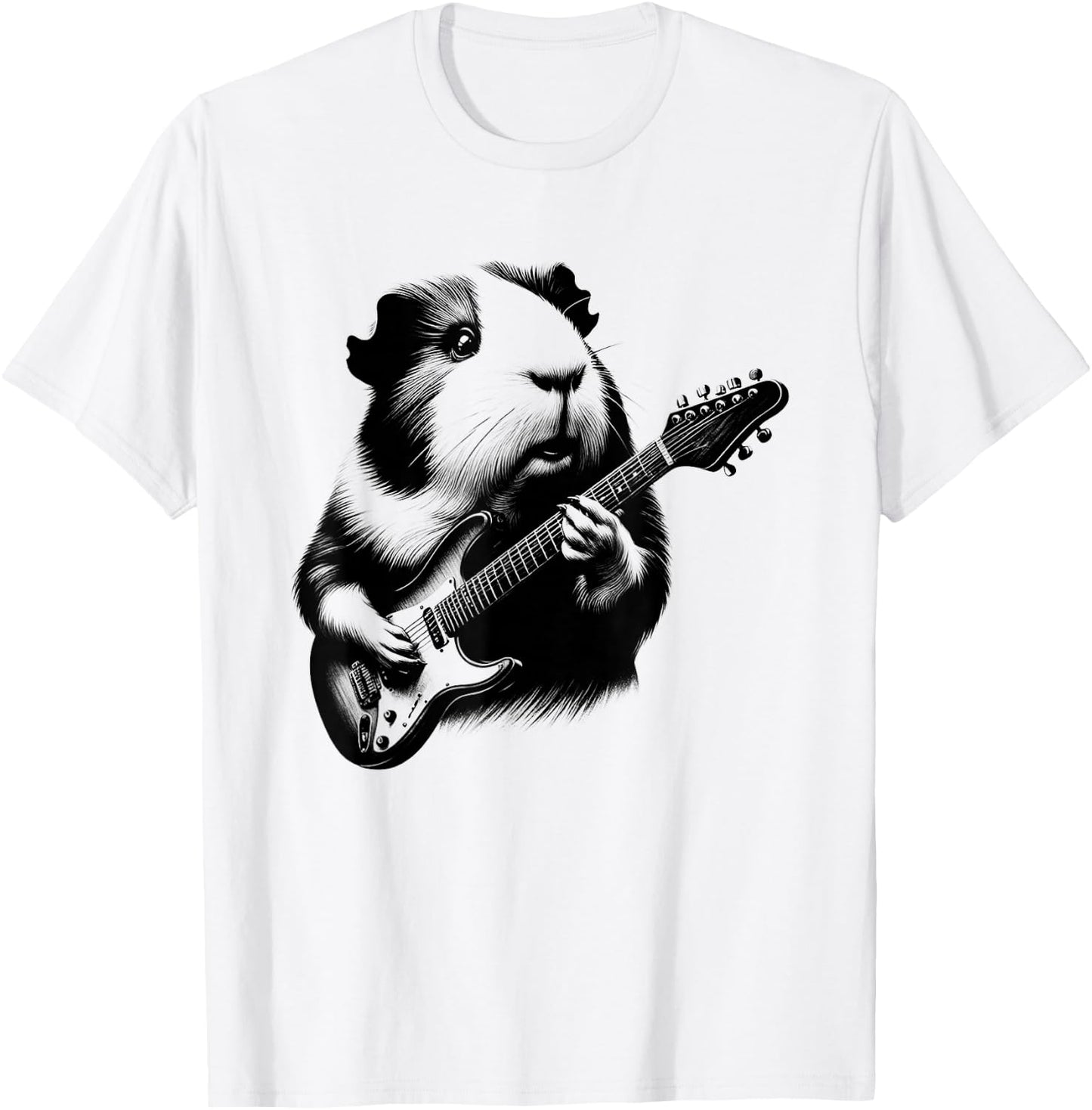 Guinea Pig Playing Electric Guitar Rock Star Guitarist T-Shirt - T-Shirt | White