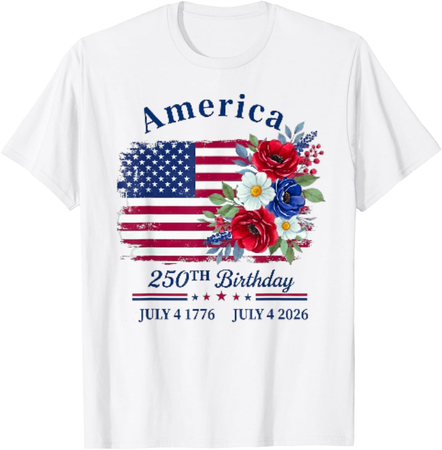Floral Birthday 250th Anniversary USA Women Girl T-Shirt - T-Shirt | White