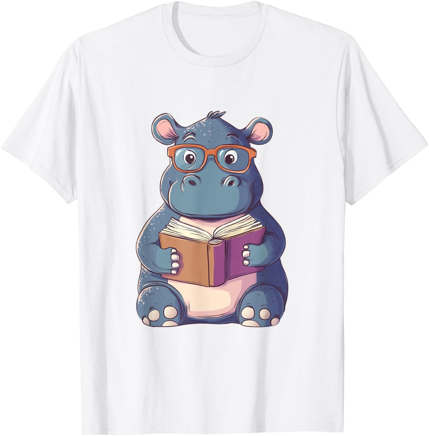 Hippo Reading Book for Boys Girls Kids Bookworm T-Shirt - T-Shirt | White