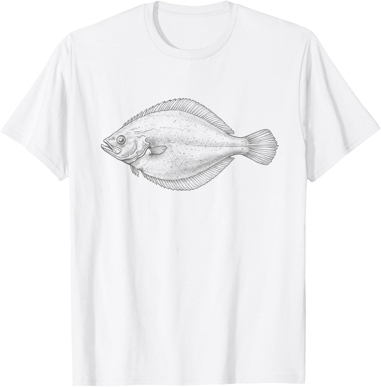 Vintage Fluke Fish Flounder Drawing Art Design T-Shirt - T-Shirt | White