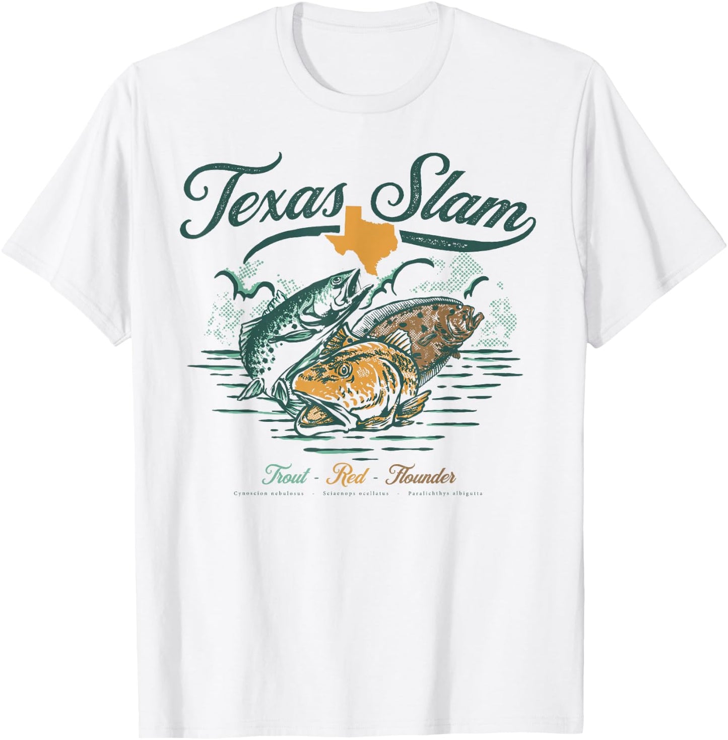 Gulf Coast Fishing Texas Slam - Trout Red Flounder T-Shirt - T-Shirt | White