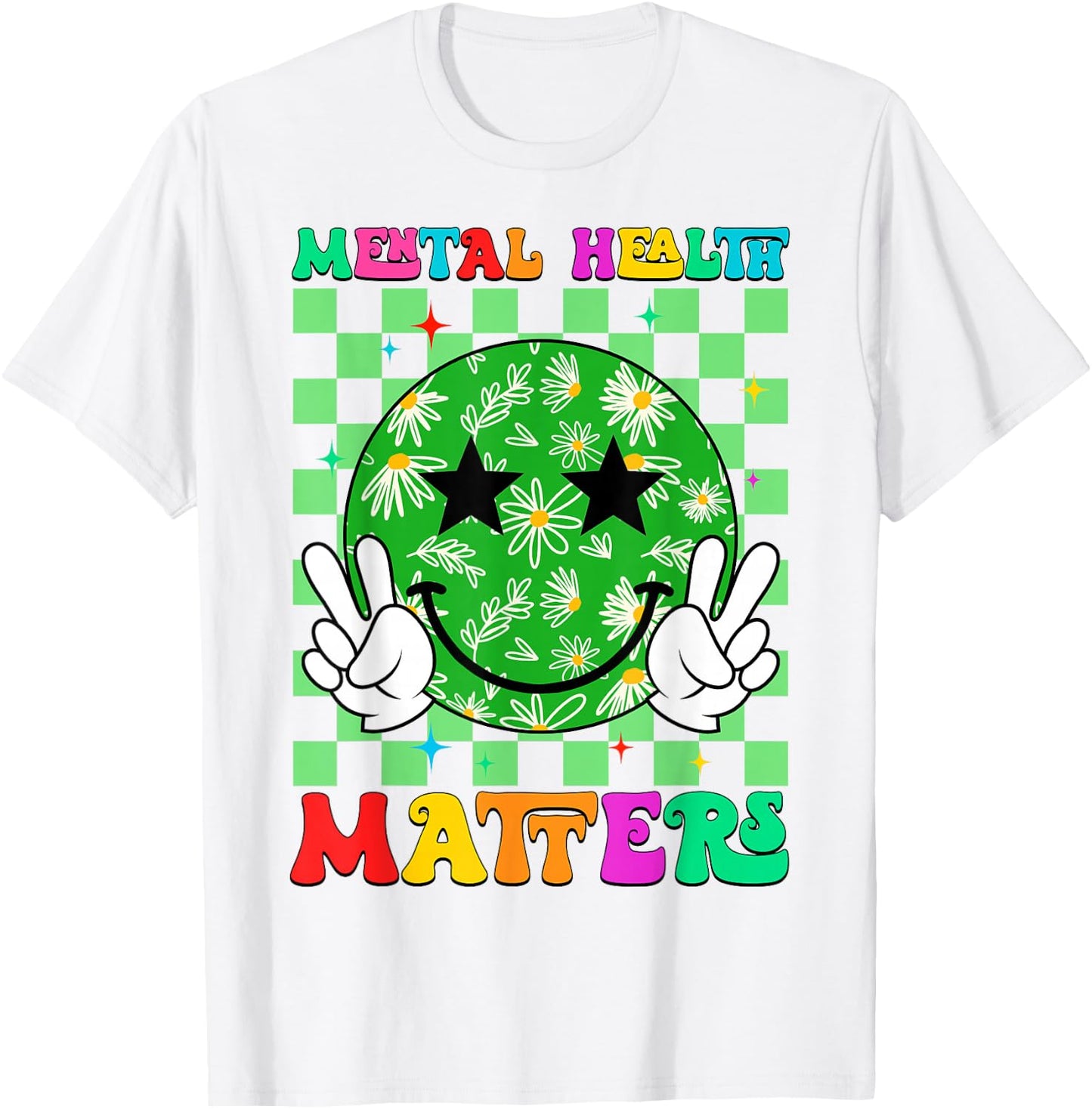 Groovy Mental Health Matters Brain Illness Awareness Month T-Shirt - T-Shirt | White