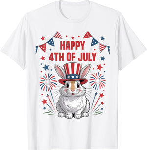Happy 4th of July Patriotic Rabbit Animals Lovers Fireworks T-Shirt - T-Shirt | White