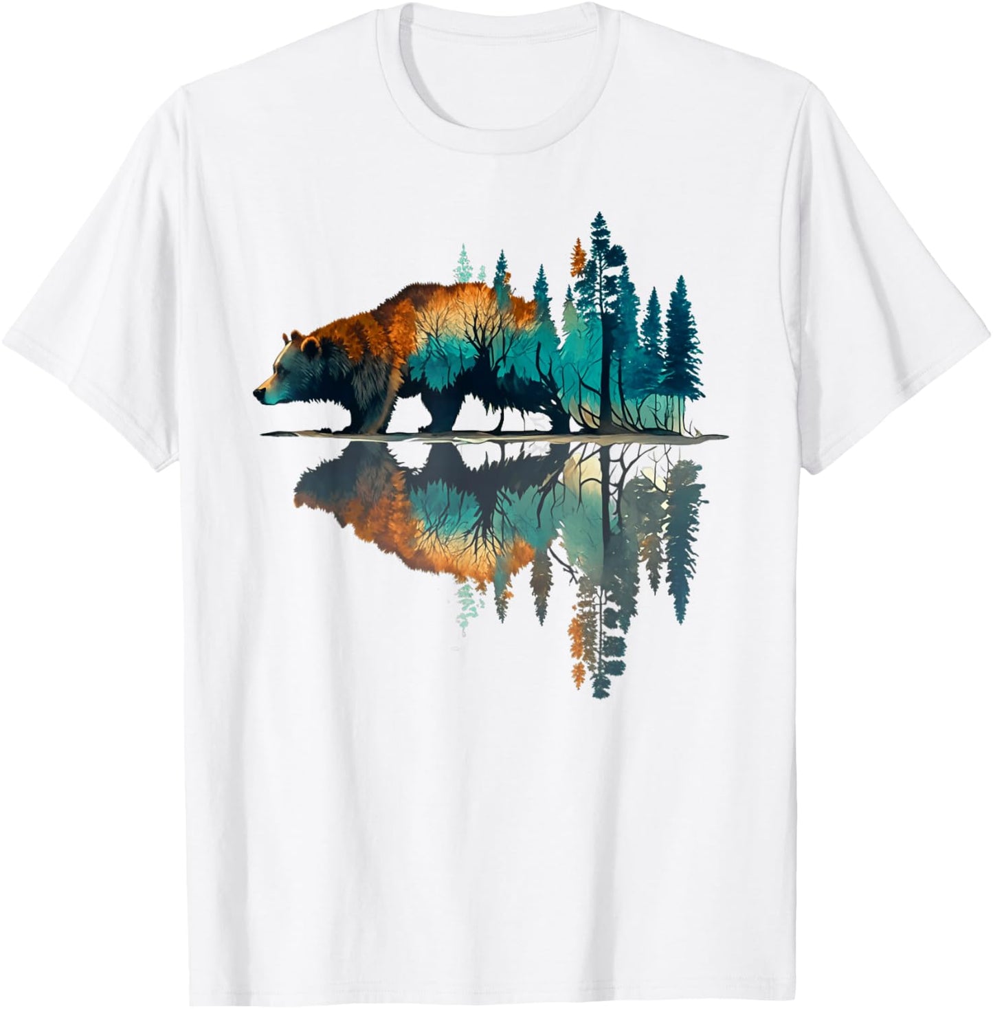 Trees Reflection Wildlife Nature Animal Bear Outdoor Forest T-Shirt - T-Shirt | White
