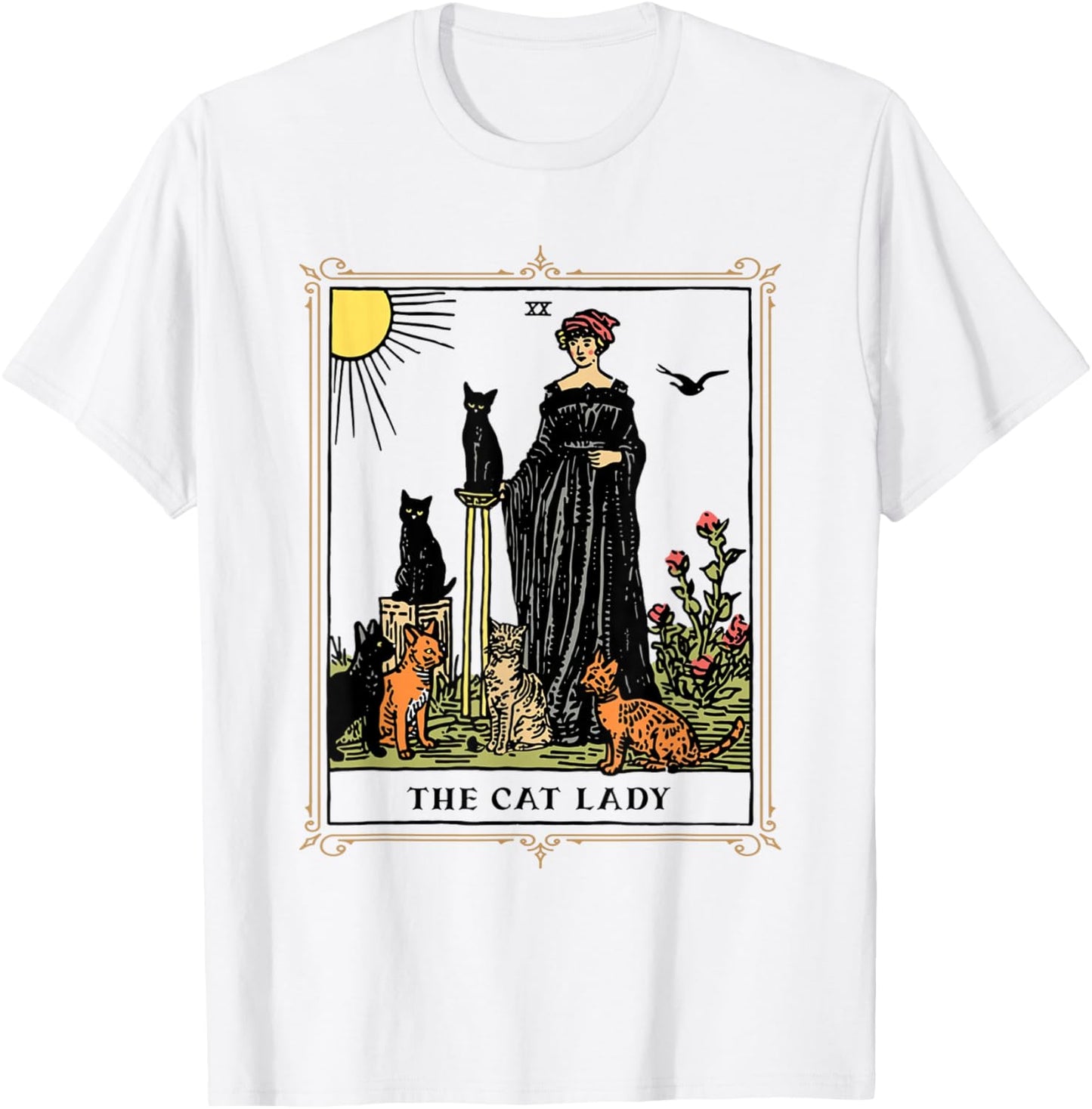 The Cat Lady Tarot Card, Vintage Gothic Cat Women Cat Mom T-Shirt - T-Shirt | White