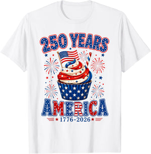 250 Years America Ice Cream Patriotic 250th Anniversary USA T-Shirt - T-Shirt | White