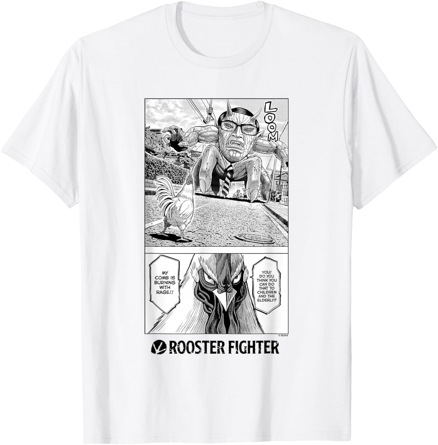 Rooster Fighter Keiji Street Fight Burning With Rage T-Shirt - T-Shirt | White