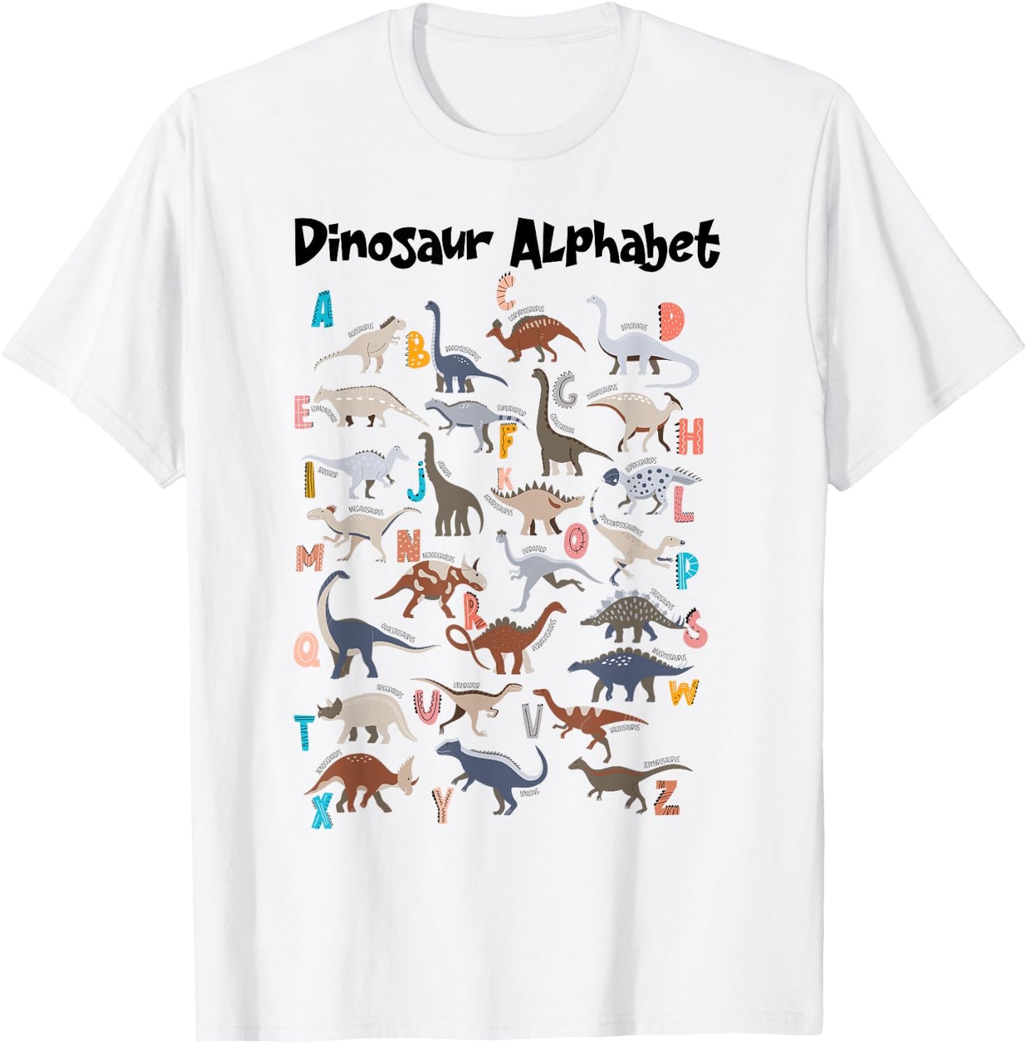 Cute Educational Types Dinosaurs Alphabet A-Z ABC Dino kids T-Shirt - T-Shirt | White