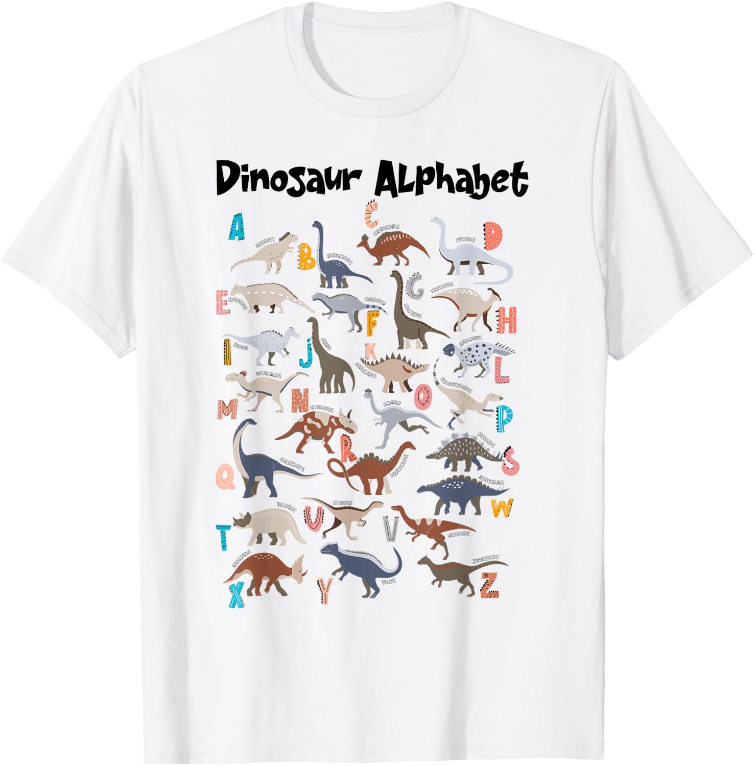Cute Educational Types Dinosaurs Alphabet A-Z ABC Dino kids T-Shirt - T-Shirt | White