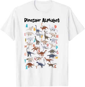 Cute Educational Types Dinosaurs Alphabet A-Z ABC Dino kids T-Shirt - T-Shirt | White