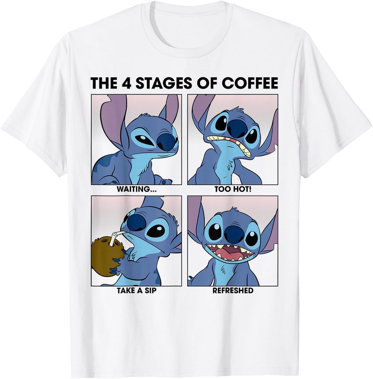 Disney Lilo & Stitch 4 Stages of Coffee T-Shirt - T-Shirt | White