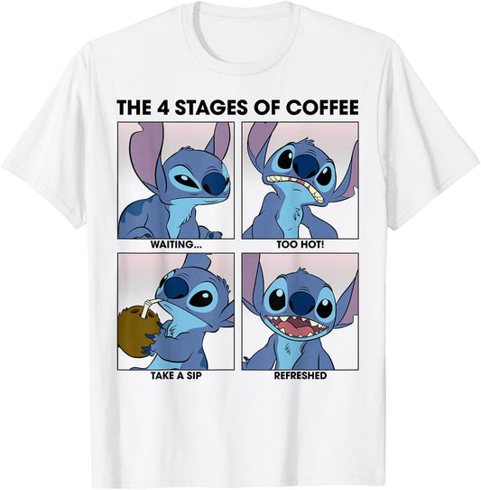Disney Lilo & Stitch 4 Stages of Coffee T-Shirt - T-Shirt | White