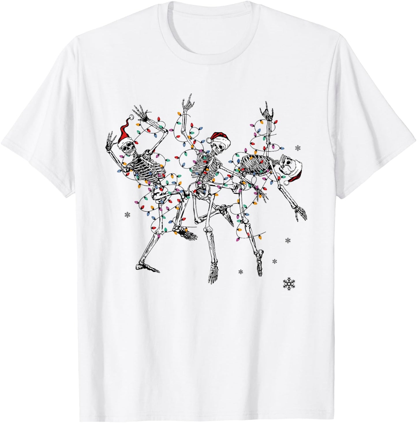 Dancing Skeleton Christmas Merry and Bright Dead Inside Xmas T-Shirt - T-Shirt | White