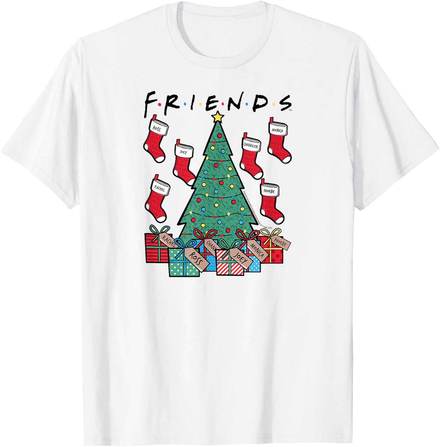 Friends Christmas Tree and Stockings Happy Holidays TV Show T-Shirt - T-Shirt | White