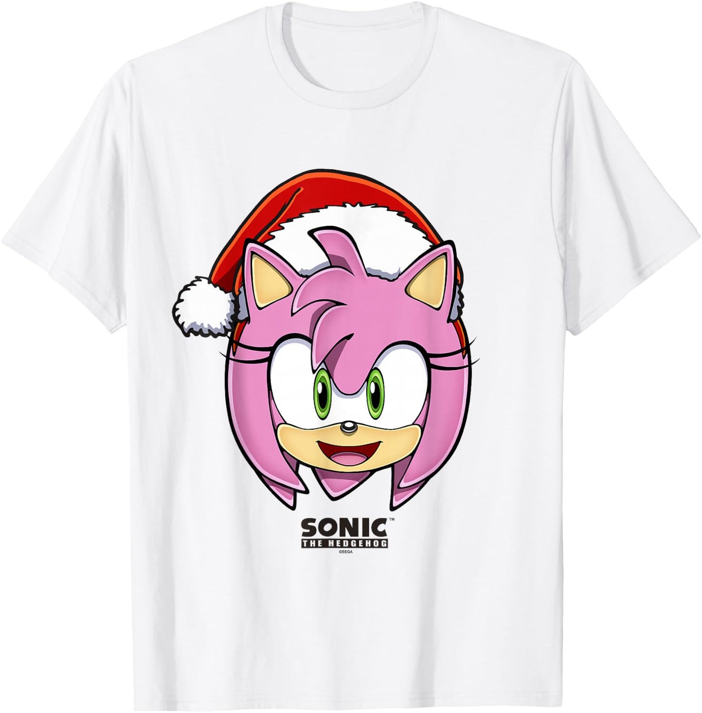 Sonic The Hedgehog Christmas Amy Rose Big Face Santa Hat T-Shirt - T-Shirt | White
