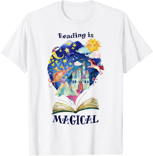 Reading is Magical Library Book Worm Teacher Librarian Men Women Girls Kids T-Shirt - T-Shirt | White