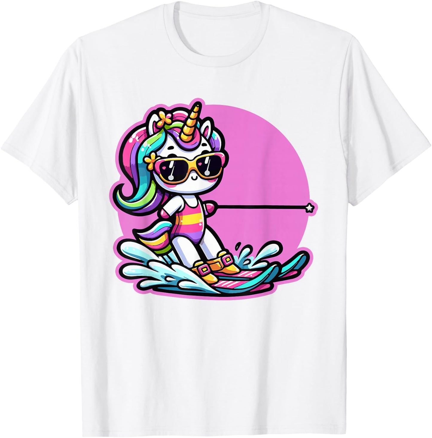 Waterski Girl Waterskier Unicorn Waterski T-Shirt - T-Shirt | White