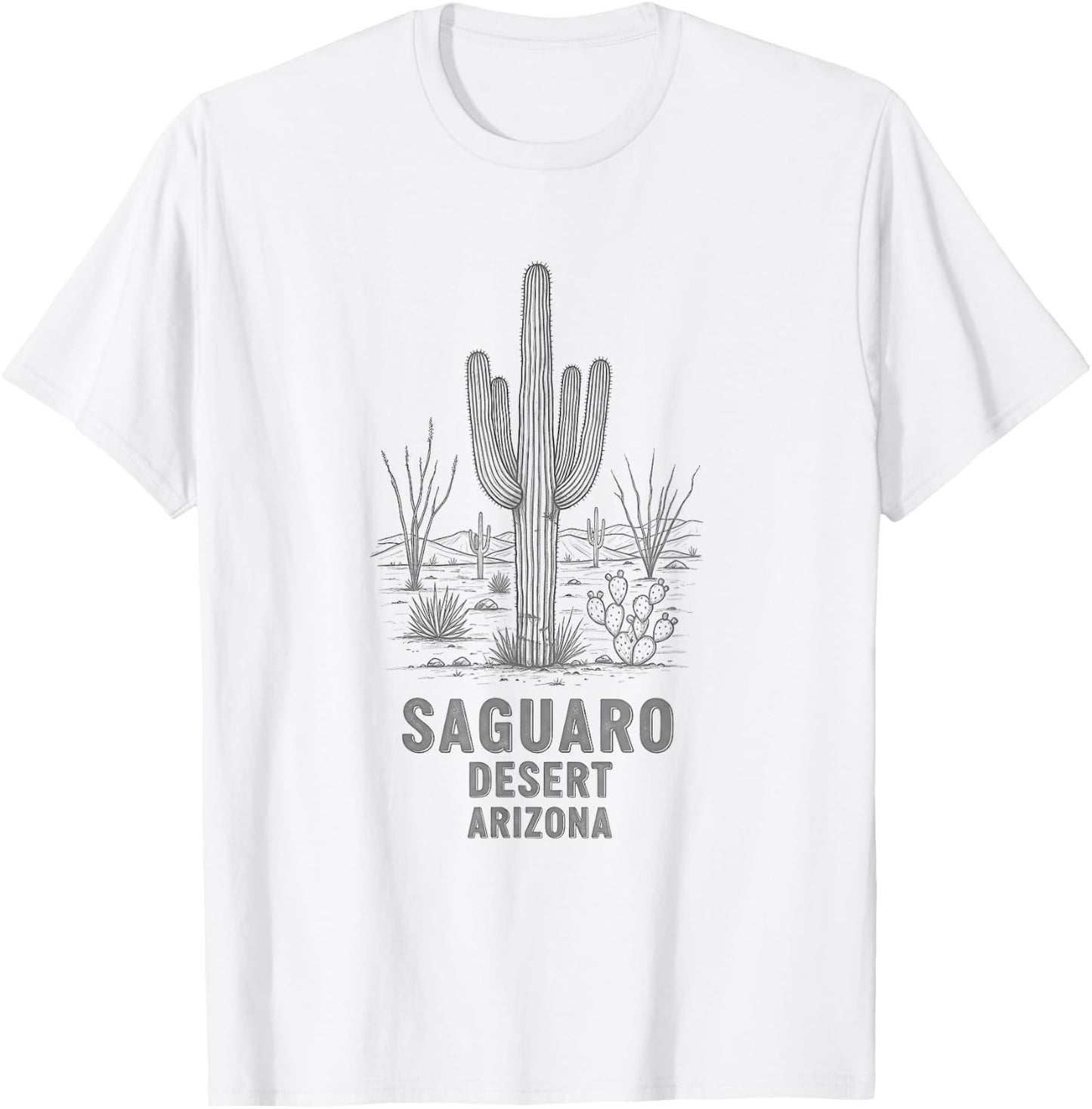 Vintage Saguaro Desert Arizona Drawing Art Design T-Shirt - T-Shirt | White