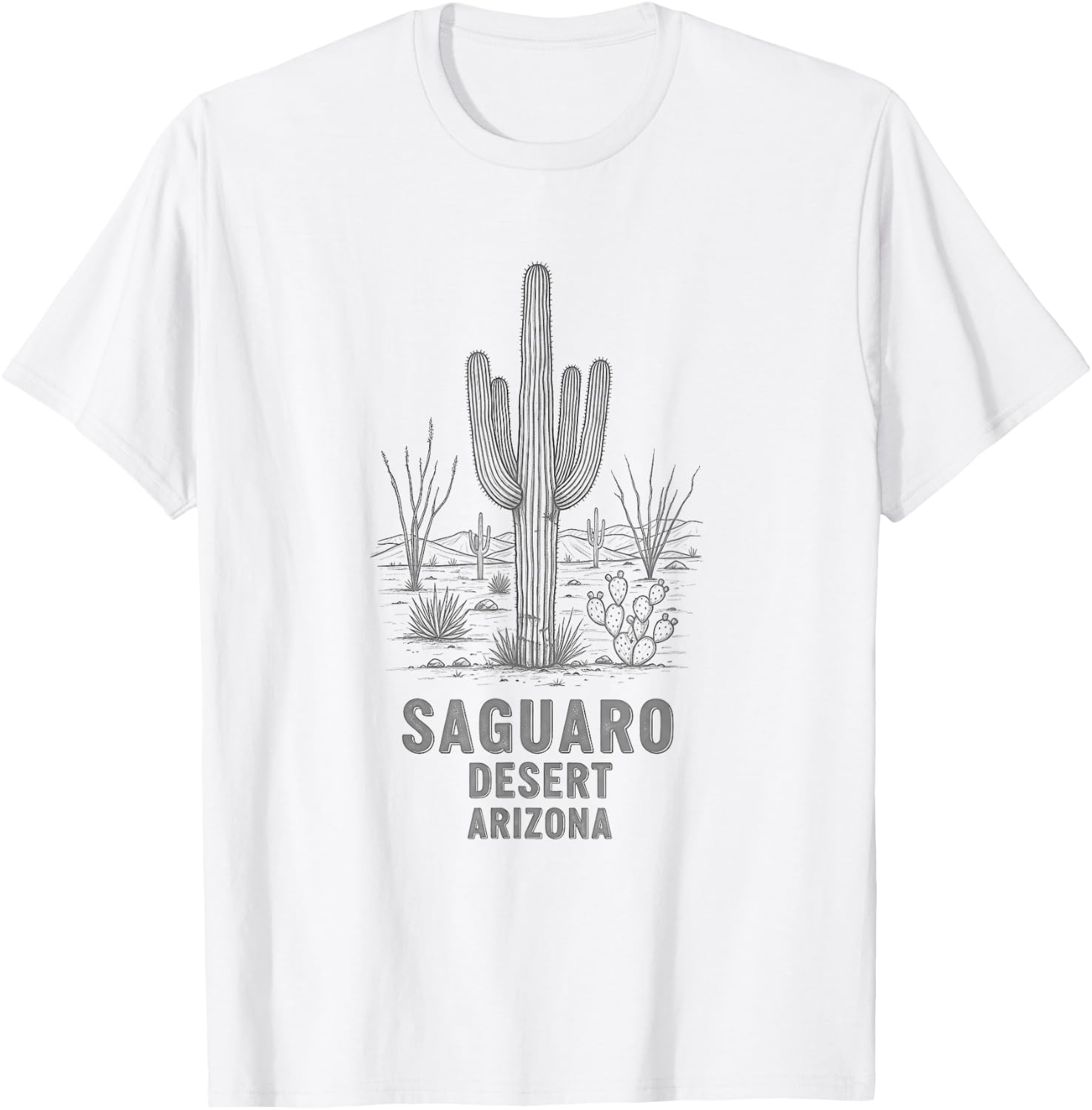 Vintage Saguaro Desert Arizona Drawing Art Design T-Shirt - T-Shirt | White