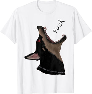 Doberman Dog Fuck Howling Yelling Art T-Shirt - T-Shirt | White