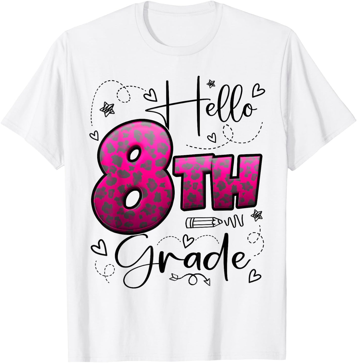 Hello 8th Grade Back To School Eighth Grade Leopard Print T-Shirt - T-Shirt | White
