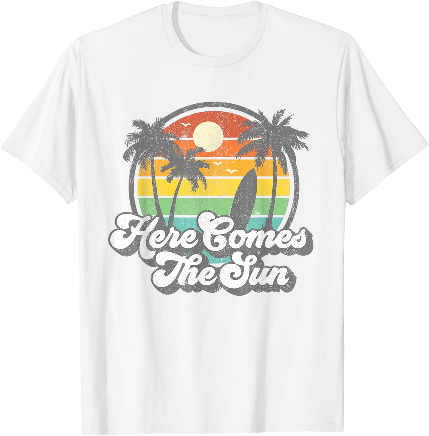Vintage Here Comes The Sun Beach Surfing Retro 70s Surf Gift Women Girls Kids T-Shirt - T-Shirt | White