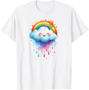 Cute Cloud Happy Rainbow Cloud , White, S T-Shirt - T-Shirt | White