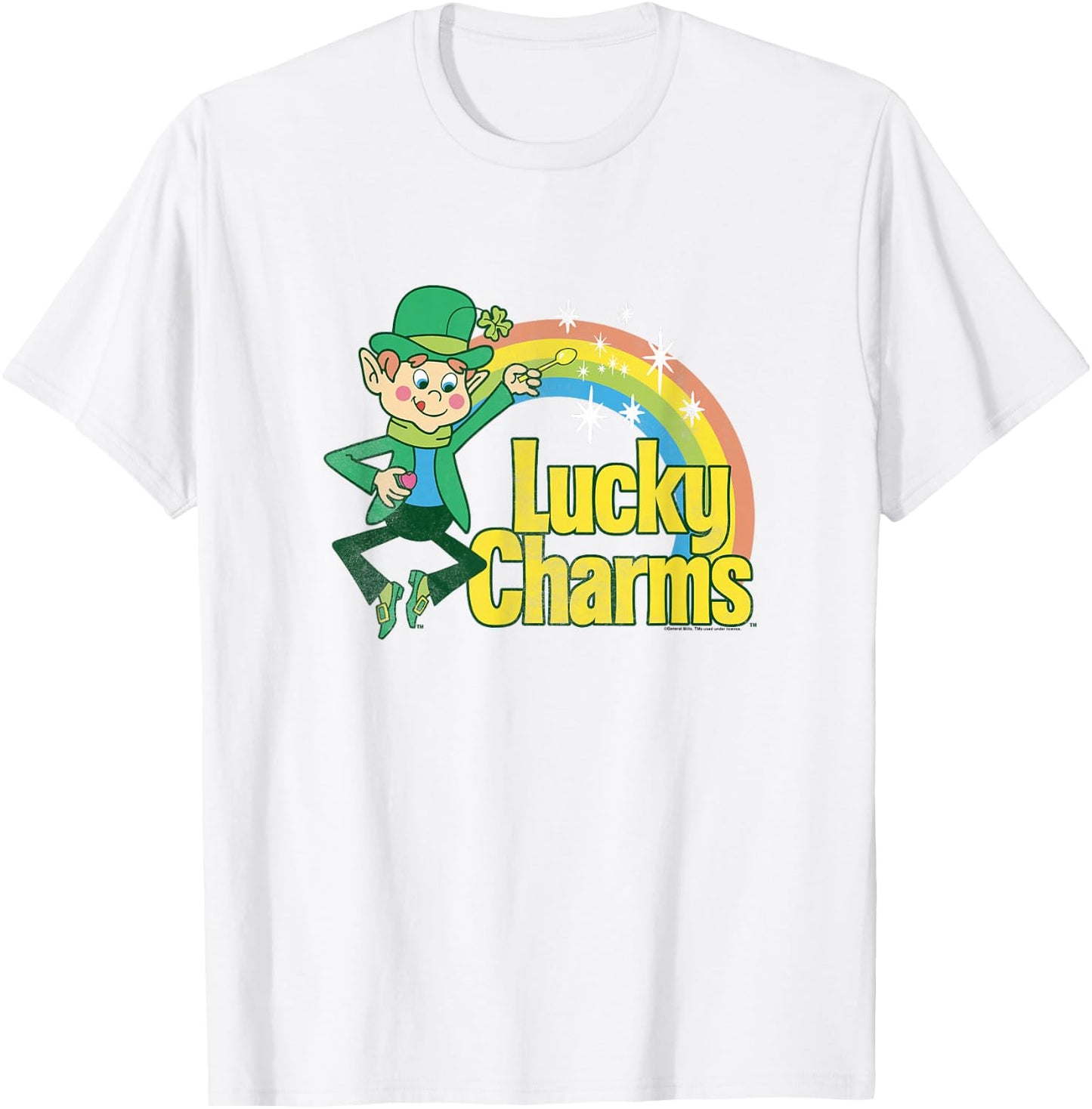 Lucky Charms 80s Style Lucky The Leprechaun Rainbow Logo T-Shirt - T-Shirt | White