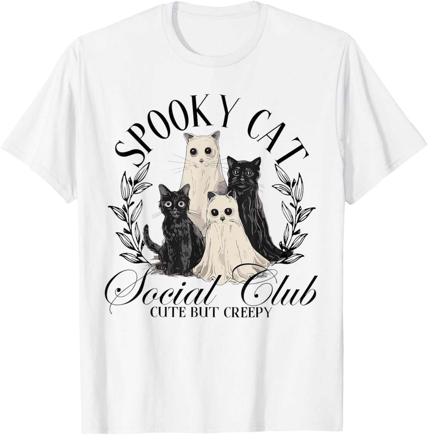 Spooky Cat Social Club Ghost Cat Halloween Gothic Black Cat Men Women Kids T-Shirt - T-Shirt | White